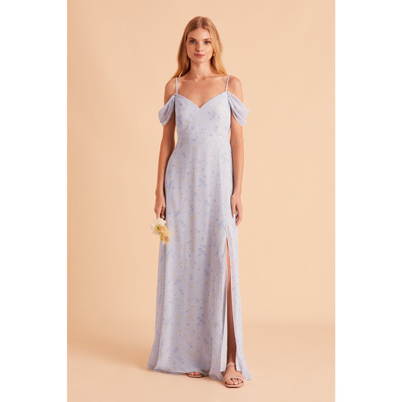 NWT Birdy Grey Devin Slit Convertible Dress Chiffon Dusty Blue Floral Medium M - Picture 1 of 9